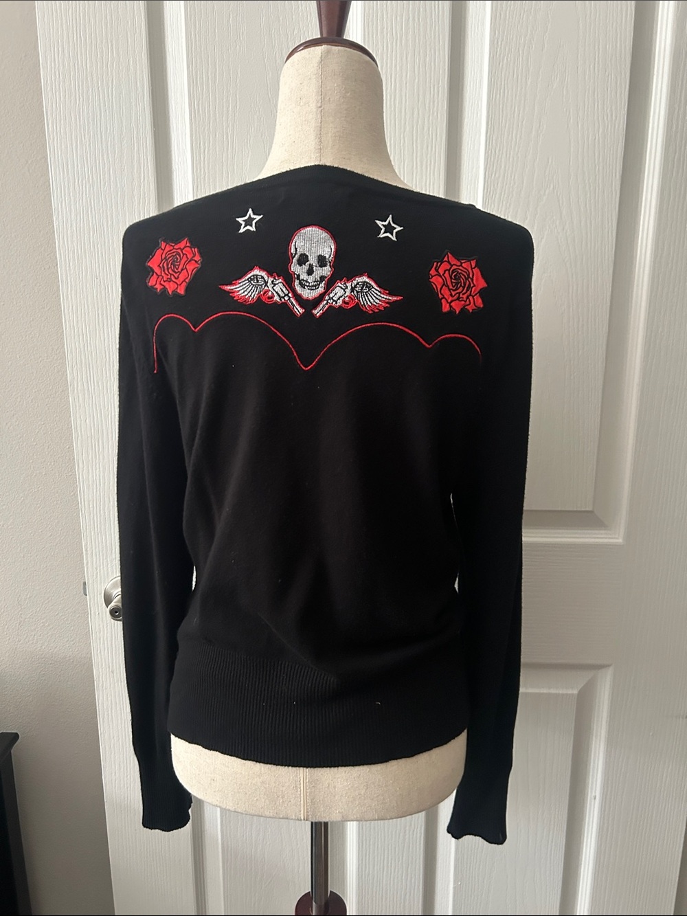 Hell Bunny Black Cardigan with Red Rose & Skull Embroidery
